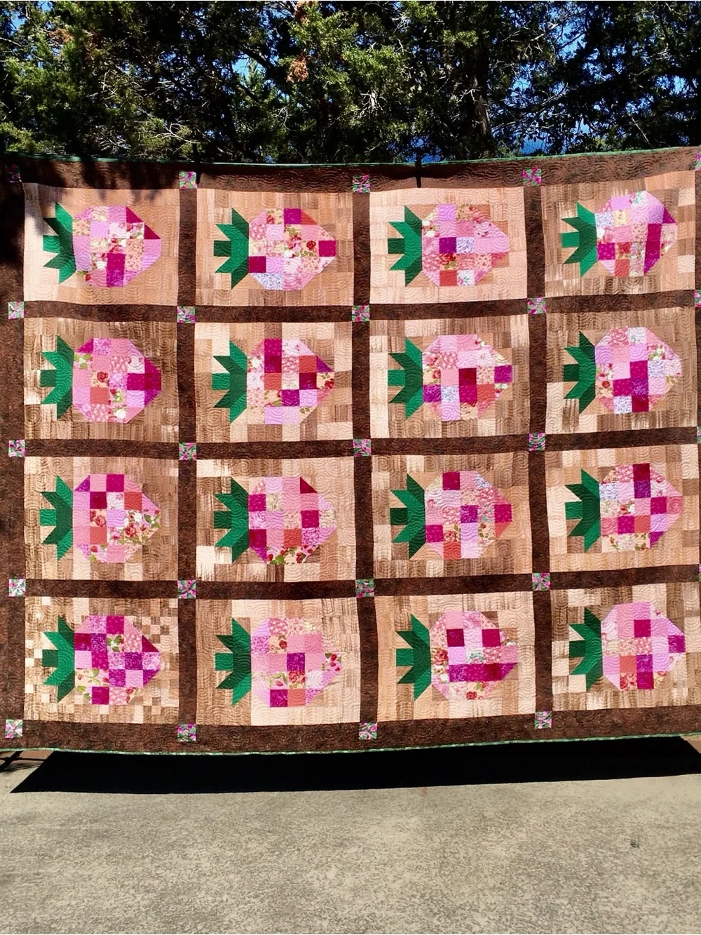 Handmade Pink Strawberry Quilt Set King Size